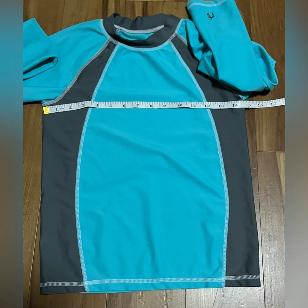 Cabana Life Girls Size 12 Turquoise Rash Guard Swim Top UPF Sun Protection NWOT